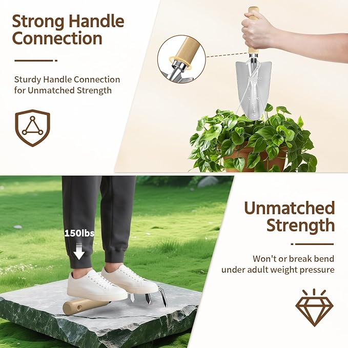 LASZOLA 9 Pcs Garden Tools Set with Tote Bag and Hand Trowel Rake Shovel Heavy Duty Stainless Steel Gardening Kit for Outdoor Plant Standable Portable Handbag Organizer Ideal for Women Mom Green