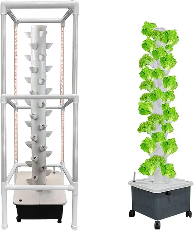 Hydroponics Growing 15 Layer 45 Holes Indoor Hydroponic Grow Vertical Tower with Grow Llight Garden Tower Growing Kit for Grow F