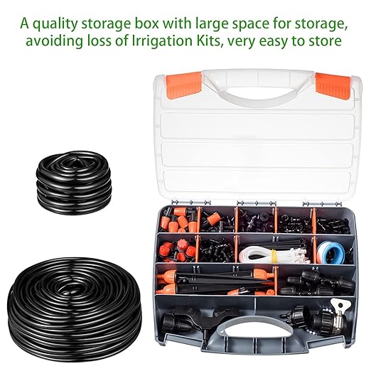 280 Pcs Drip Irrigation Kit 147FT Garden Watering System 1/2 1/4 in Distribution Tubing Hose Automatic Patio Misting System Micro Automatic Drip Irrigation for Plant Garden Greenhouse Patio Lawn