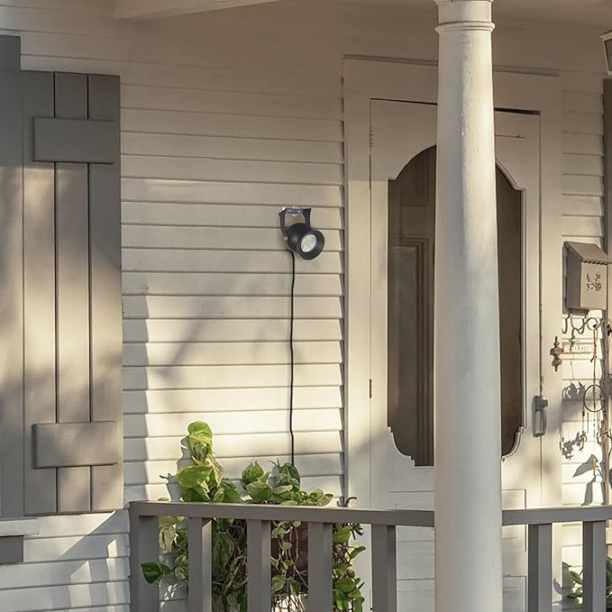 Kiven Plug in LED Indoor/Outdoor Waterproof Spotlight Porch Light with 9.84 FT Plug-in Cord 7 Watts Plug in Accent Light with Vinly Siding Hooks for Plants Porch Garden(Warm White) White Finish