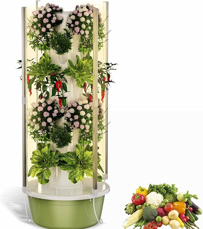 Hydroponics Growing KitsHydroponics Tower with Led Grow LightDIY Tower Hydroponic Growing System Indoor Soilless Vegetable Planting Hydroponic System 5layers