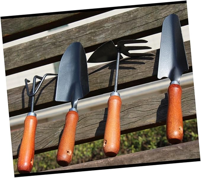 VOSAREA 1set Mini Garden Tool Set Thicken Iron Shovel with Handle for Planting Weeding Cultivating Durable and Lightweight Gardening Tools for Plant Lovers 4pcs