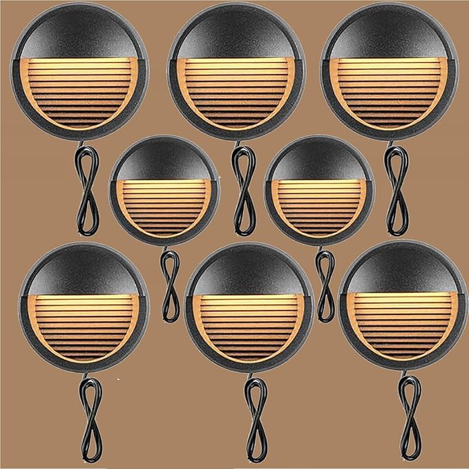 YANYO 8PCS LED Landscape Lights - 4W Stair IP67 Waterproof Garden Landscape Round Wall Light Outdoor Anti-Glare LED Spotlights with 1m Wire for Tree Garden Yard Pathway Accent Lighting(DC12-24V (4w