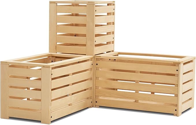 MCombo 2 Tier Corner Raised Garden Bed Outdoor Wooden Planter Box Elevated Garden Bed with Liners for Vegetables Herbs and Flowers 0315