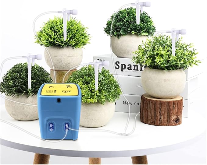 Hydroponic Equipment Intellint Watering Device Double Pump Timed Automatic Drip Irrigation System Remote APP Controller Garden Terrace Potted Indoor Garden(Blue 15 Pots)