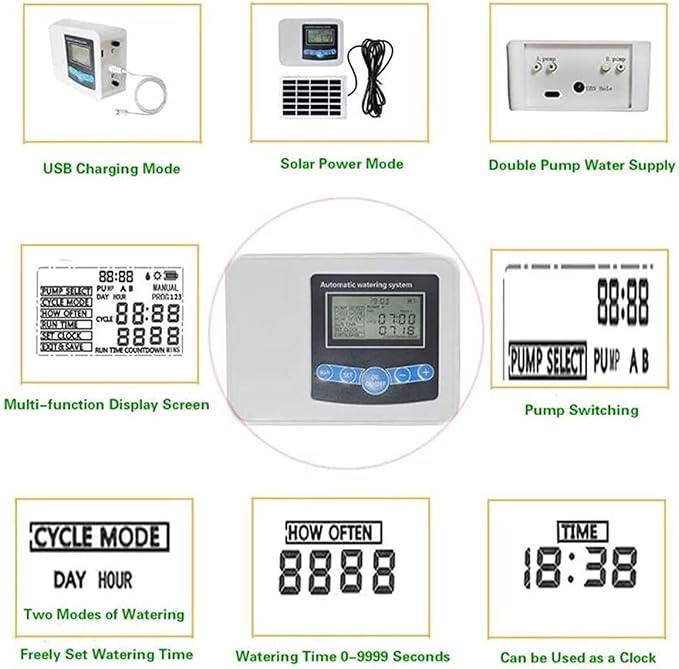 Automatic Irrigation System Plant Self Watering System Automatic Drip Irrigation Kit Watering 0-9999s Cycle 1-999h Pump Flow 850ml/Min Gift for Gardening Lovers