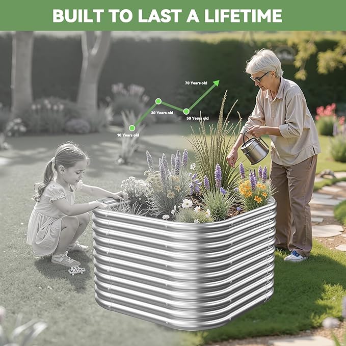 4 Pack Tall 2x2x1.5FT Corrugated Galvanized Steel Raised Garden Bed Outdoor Metal Above Ground Garden Bed for Vegetables and Flowers Raised Beds for Gardening