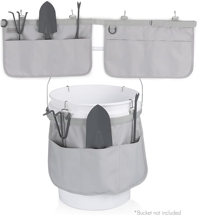 Picnic TIME Garden Bucket Tool Organizer Gardening Tools Organizer Bag with Hooks to Attach to Bucket Gardening Essentials and Gifts for Women and Men Plant Lover Gifts for Gardeners (Fog Gray)