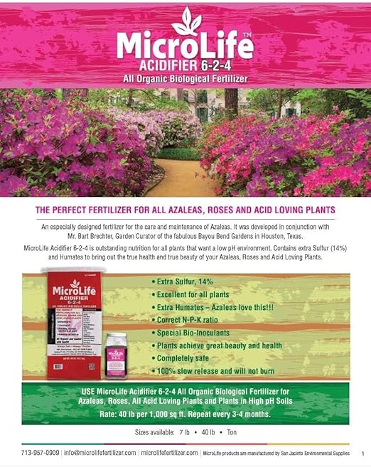 MicroLife Acidifier (6-2-4) Professional Grade Granular Organic Fertilizer (for Acid Loving Plants) Roses Blueberries Azaleas Camellias 7 LBS