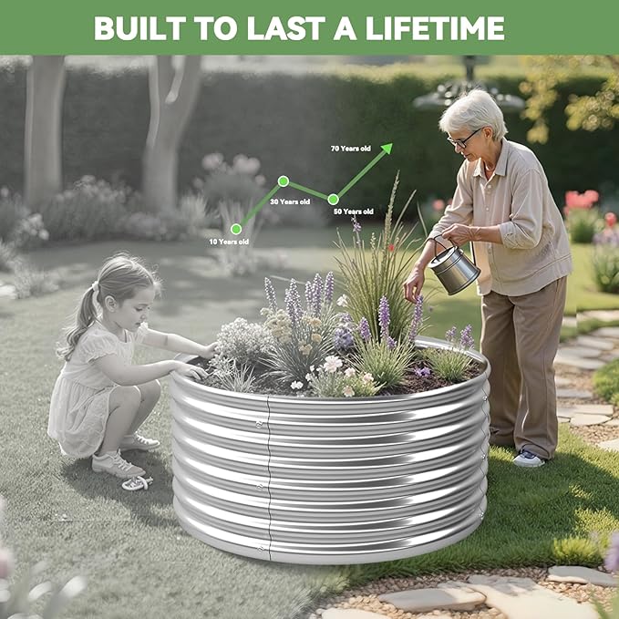 4 Pack 2x2FT Round Raised Beds for Gardening Corrugated Galvanized Steel Raised Garden Bed Outdoor Metal Above Ground Garden Bed for Vegetables and Flowers-2x2FTx10Inch