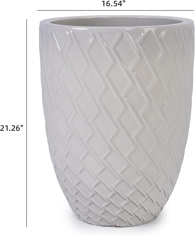 Handmade White Ceramic Planter Pot 16.54 W x 21.26 H Large Indoor Outdoor Flower Pot for Potted Plants Trees GDecor Breathable Clay with Drainage Hole