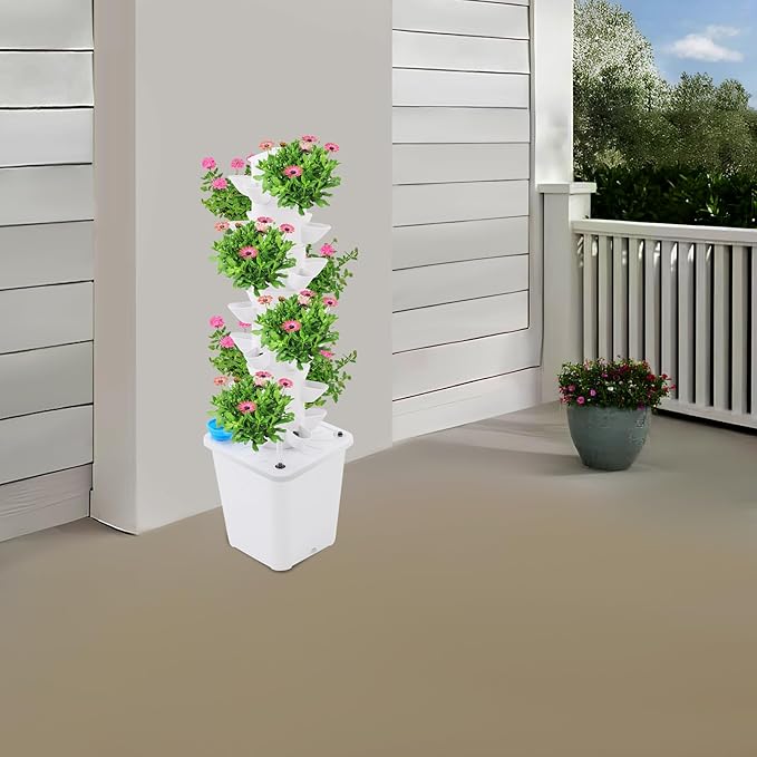 7 Tiers 35 Holes Plants Hydroponic Tower Hydroponics Growing System Tower Vertical Hydroponic Tower Planter Germination Kit for Herbs Vegetables Fruits Peppers Strawberries White