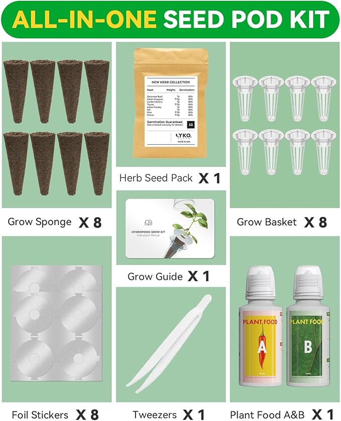 LYKOCLEAN Herb Seed Pod Kit(8-Pod) with Salad Greens Seed Pod Kit(7-Pod)