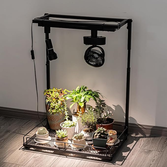 1x 19.6 in Track with Timer Switch Plug in Cord 3X Track Light Adjustable Angle 1x Adjustable Wind Speed Mini Fan Track Mount for Indoor Plants Shelf
