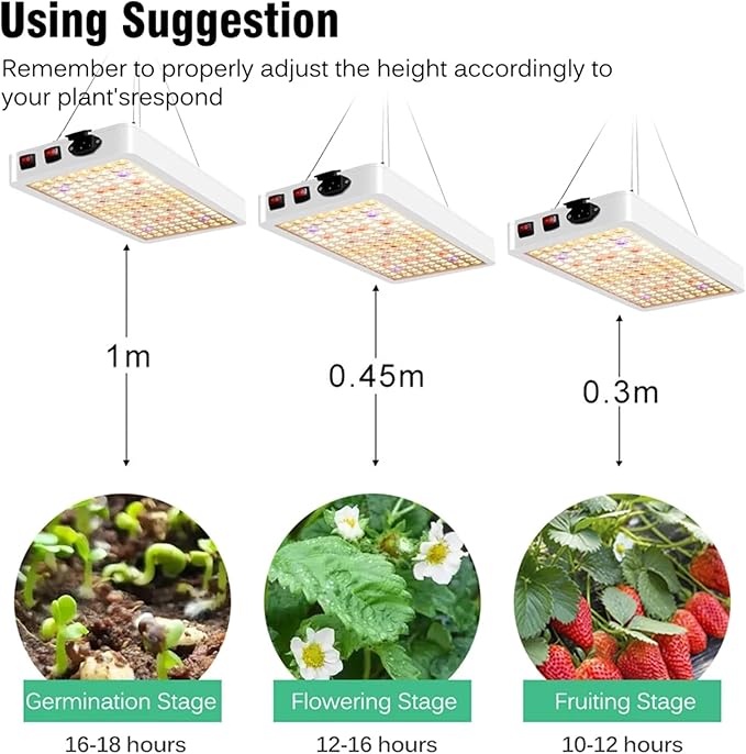 LED Grow Lights for Indoor Plants Full Spectrum Daisy Chain Plant Light with Veg Bloom Double Switch Timer for Indoor Plants Seeding Veg &amp Bloom45W