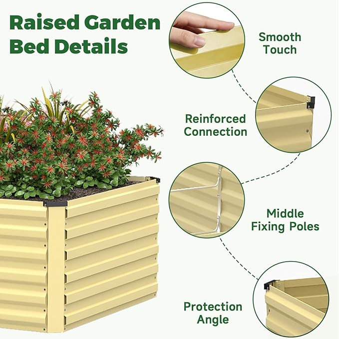 8x4x2 ft Raised Garden Bed Large Metal Planter Raised Beds Planters for Outdoor Plants for Vegetables Flowers Herbs Fruits and Succulents.Yellow