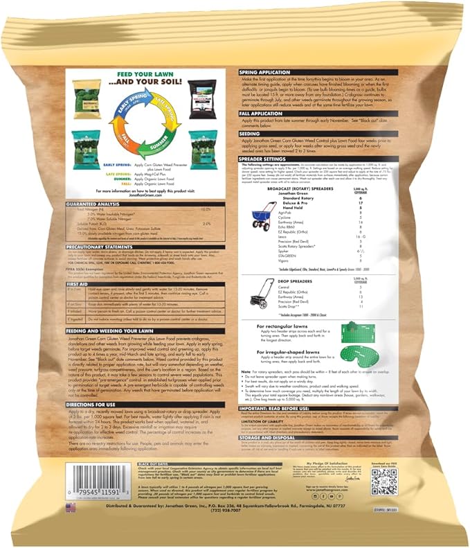 Jonathan Green 11591 Corn Gluten Lawn Fertilizer 10-0-2 Formula 5000-Sq. Ft. Coverage - Quantity 1