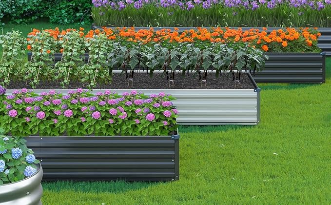 MGNO 2pcs 8x4x1FT Galvanized Raised Garden Bed-Outdoor Planter Box for Vegetables-Metal Garden BedRectangle Planting Box for HerbFlowerBlack