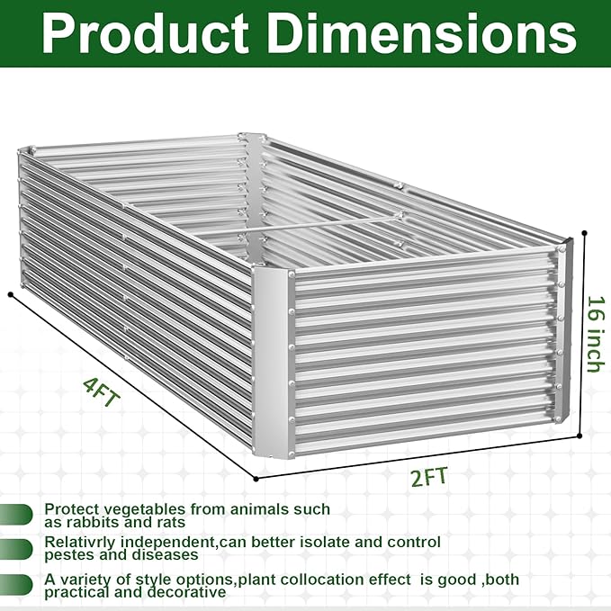 2 Pack Tall Corrugated Galvanized Steel Raised Garden Bed Outdoor Metal Above Ground Garden Bed for Vegetables and Flowers Rectangle Raised Beds for Gardening-4x2FT