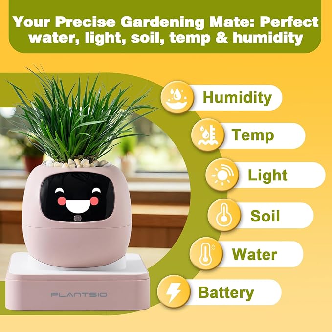 Smart Planter with App Control Self-Watering AI Plant Pot with LCD Display Interactive Desk Plant Companion for 100+ Plants Smart Indoor Planter with Pomodoro Timer80ml ReservoirCalendar-Pink