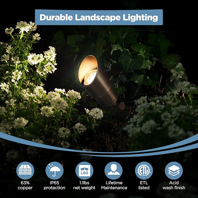 Gardencoin Solid Brass Outdoor Landscape Spotlights 12V LED Low Voltage Landscape Lights for Garden and Yard Bronze Heavy Duty Up Lighting Fixture Without Bulb 12 Pack