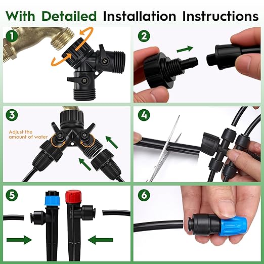 200FT Quick-Connect Drip Irrigation System Automatic Irrigation Kit with 2/5 &amp 1/4 Tubing and Adjustable Drip Emitters Garden Watering System for Lawn Flower Bed Greenhouse