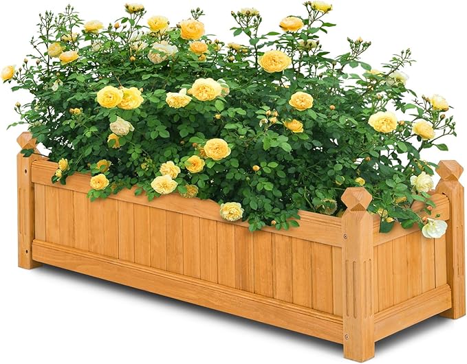 Wooden Raised Garden Bed 43.5 L x 16 W x 14 H Outdoor Planter Box with Drainage Holes Rectangular Garden Bed for Flowers Herbs Vegetables Fruits Backyard Patio Balcony