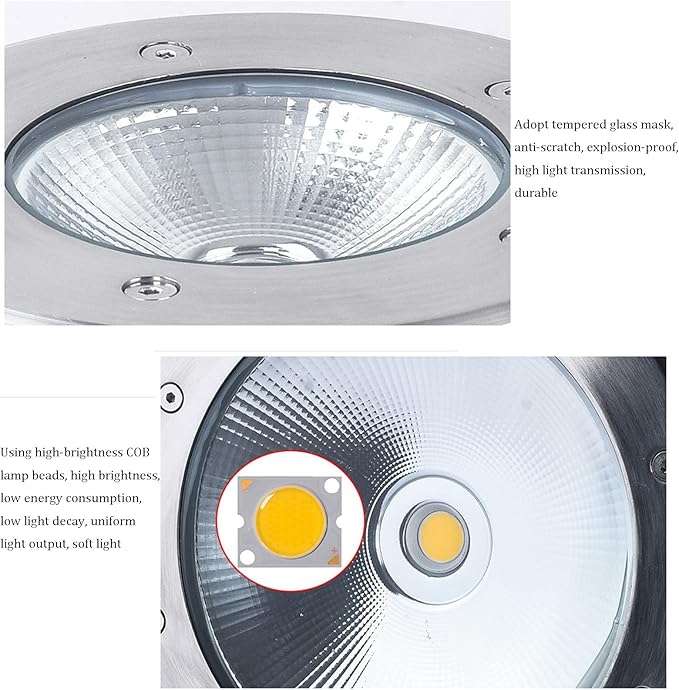 Outdoor Recessed Ground LightRound Embedded Underground Light IP66 Waterproof LED Garden Landscape Lights for Pathway Patio Bridge Driveway Decorative Spotlight AC85-110V