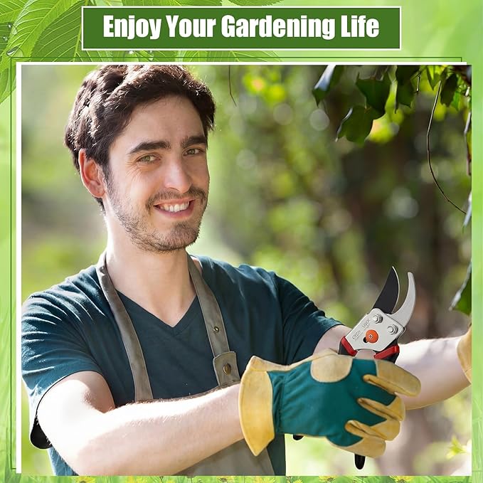 2 Pcs Garden Tool Set - Heavy Duty Pruning Shears &amp 2-in-1 Hoe Cultivator for Weeding Digging &amp Trimming 5/8-inch Cut Capacity Clippers Gardening Hand Tools for Home and Raised Bed