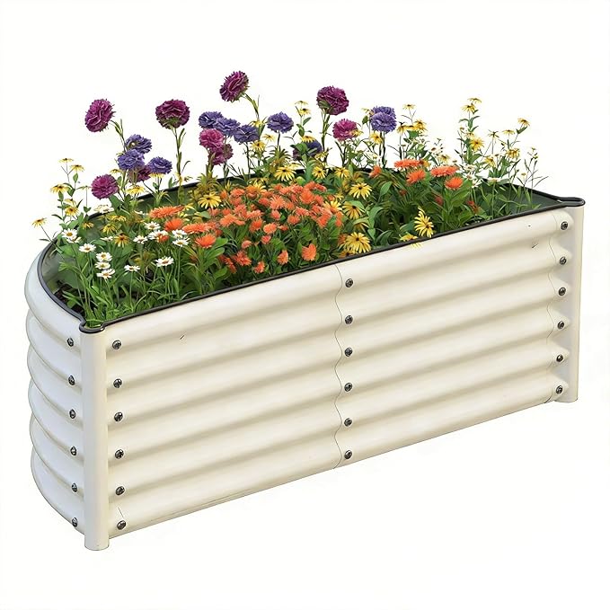 aboxoo Round Raised Garden Bed Kit 17 Tall Large Bottomless Galvanized Raised Bed for Growing VegetablesSucculentsFlowers Planter Boxes Outdoor（White