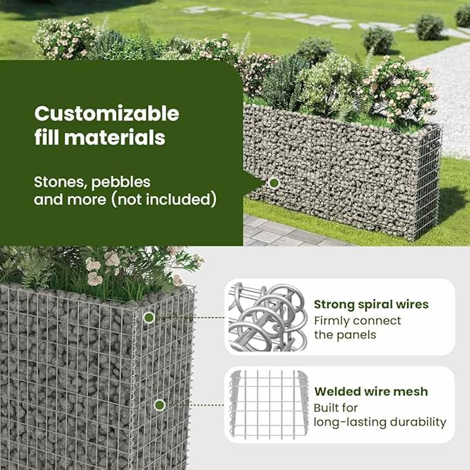 vidaXL Galvanized Steel Gabion Raised Bed - Weather- Garden Planter for Patio Featuring Large Outer Dimensions and Customizable Fill