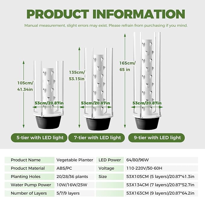Hydroponic Garden 9 Tier 36 Cells Intelligent Timer 30L Water Space Saving Hydroponic Planter Save Water &amp Electricity for HerbsVegetablesFruitsTomato Black-IndoorWithLEDLight