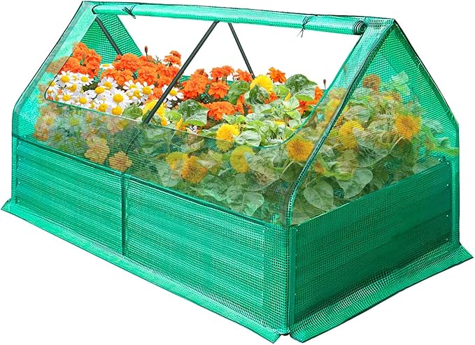 Galvanized Raised Garden Bed with Cover Thicken Metal Planter Box Kit Outdoor Garden Box with 2 Roll-Up Large Screen Windows for Vegetables Flowers Growing (4x3x3 FT)
