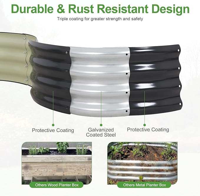 Galvanized Raised Garden Bed- 2Pcs Metal Planter Boxes Outdoor | 12 Tall 36 Round Steel Raised Bed Kit &amp Fire Pit Ring for Gardening with Protective Tape for Vegetables Flower (Grey)
