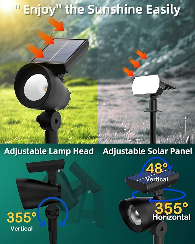 Solar Lights Outdoor Solar Spot Lights Outdoor 6 Pack IP44 Waterproof Solar Spotlights Auto On/Off Solar Powered Garden Lights for Yard Pathway Driveway (Warm White) Bright Pathway