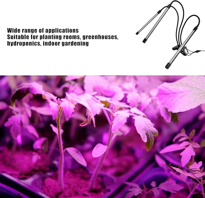 Grow Lights for Indoor Plants Red &amp Blue Spectrum LED Plant Lamp with Auto Timer (3/9/12H) 5 Level Dimmable Clamp on for Succulents Seed Starting Flexible Gooseneck