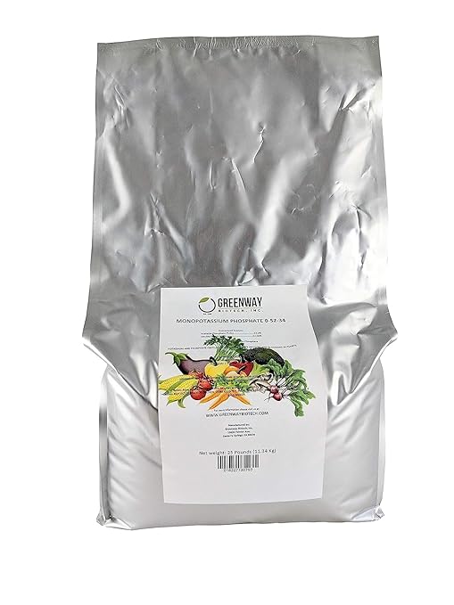 Greenway Biotech Inc. Monopotassium Phosphate Fertilizer 0-52-34-100% Water Soluble Hydroponics for Root Strength - Increase Yield and Blooming - High Purity Plant Nutrient Formula - 2 X 25 Pounds
