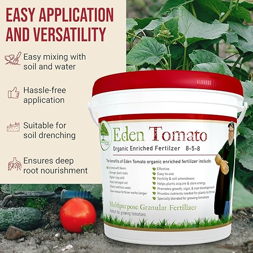 Eden Tomato Organic Enriched Fertilizer | Neem Plant Food 8-5-8 Enriched Formula | for Growing Healthy &amp Natural Tomatoes (5lbs)