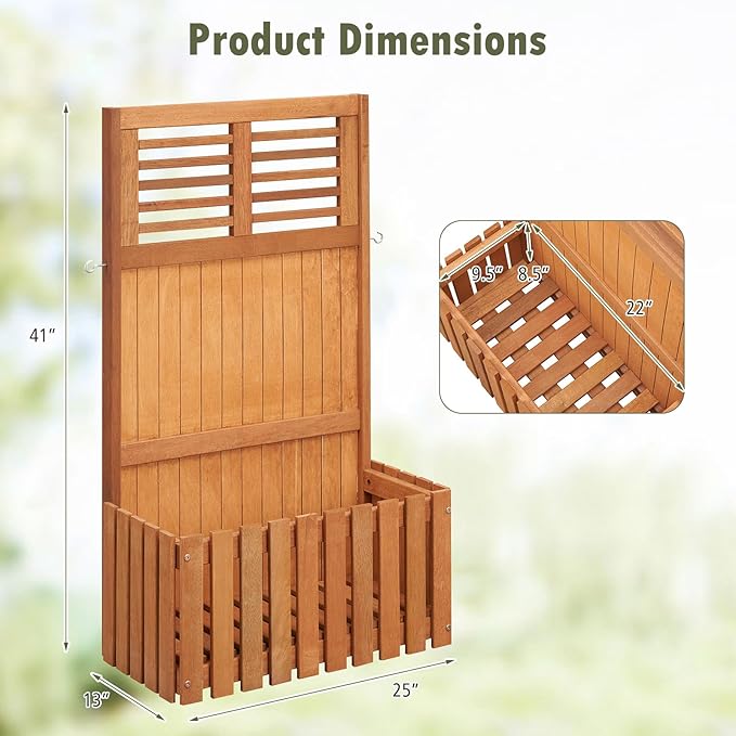 Giantex Raised Garden Bed with Trellis 41” Wooden Potted Plant Box w/Privacy Screen Trellis for Plant Flower Climbing Pot Hanging Indoor &amp Outdoor Planter Box for Yard Garden Balcony