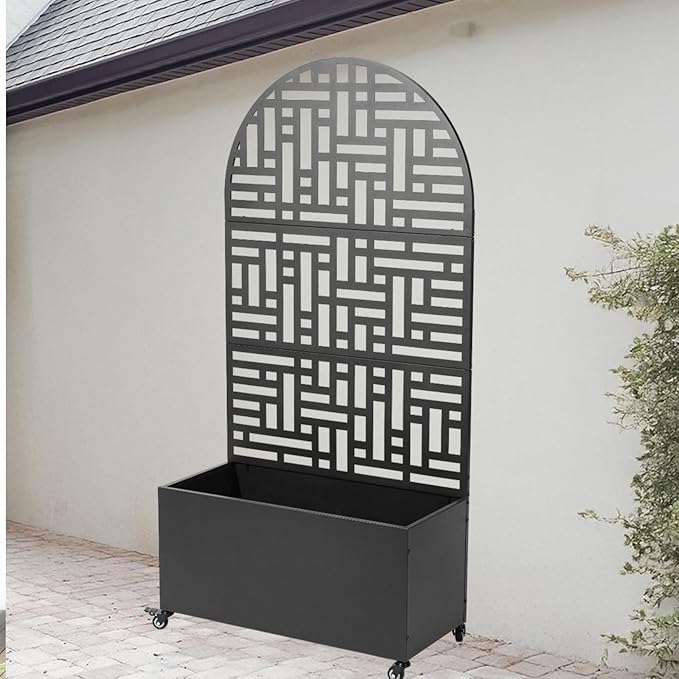 Metal Planter Box with Trellis70 Outdoor Raised Garden BedPrivacy Planters for Patio GardenPlanter Box with Drainage Holes for Climbing Plants