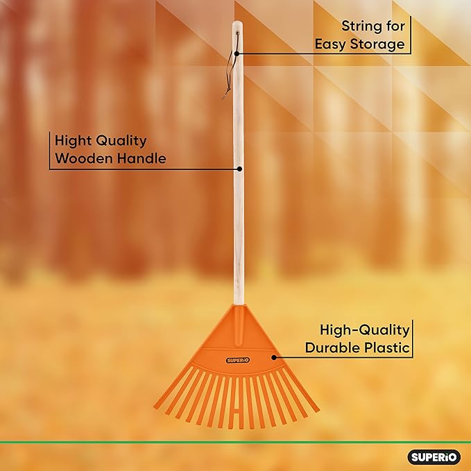 Superio Kids &amp Adult Rakes with Hardwood Handle Durable Plastic Head to Sweep Leaves in Lawn and Tidying Up The Garden Kids Size 34 Adult Size 61