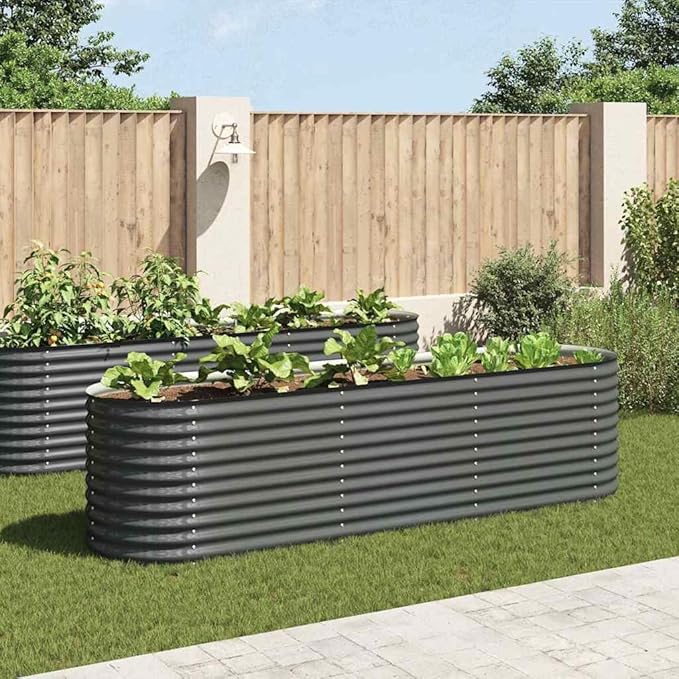 Metal Steel Garden Raised Bed for Gardening Metal Planter Box for Vegetables Fruits Flowers Easy Assembly 126x31.5x31.9 Gray -701