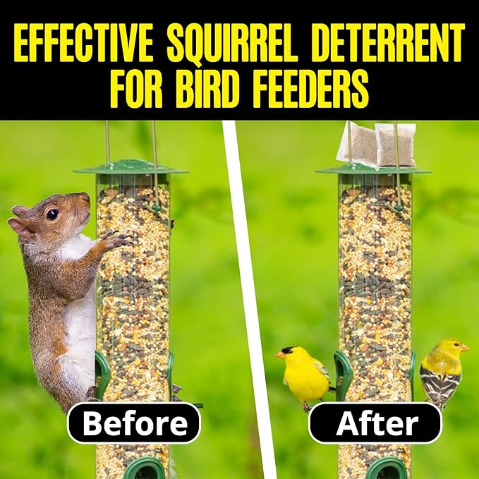 Squirrel Repellent Outdoor 12 Pouches Chipmunk Repellent Outdoor for Bird Feeders Natural Squirrel Deterrent Keep Squirrels Out of Garden Yard Squirrel Repellent for Attic Cars Engines Roof