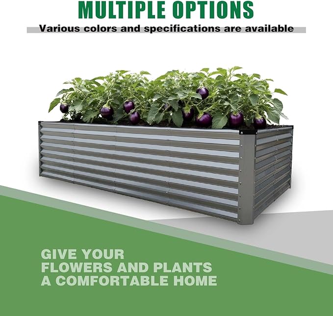 GrowHaus 8x4x2FT Galvanized Raised Garden Bed Planter Boxes Outdoor Large Metal Garden Beds for Planting Vegetables Flowers Herbs Rectangle Silver