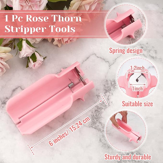 9 Pcs Rose Thorn Remover Set Include 1 Flower Thorn Stripper Tool 5 Floral Tape 1 Flower Scissor 1 Curve Gardening Scissors 1 Pair Gardening Gloves for Valentine Women Mother Gift (Pink)