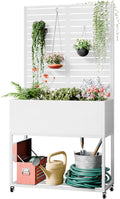 Metal Planter Box with Trellis67 H x35 W Raised Garden Beds with Privacy Screen for Climbing Plants Flower Elevated Standing Planter Garden Bed with Drainage Holes for Outdoor PatioWhite