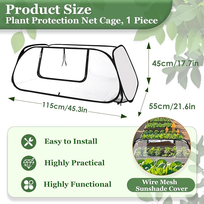 Garden Row Accelerator Plants Cover 45 x 22 x 16 Garden Covers for Raised Beds Waterproof Insect Bird Barrier Plant Net Cage for Protecting Fruits Vegetable Seedlings Row (1 Pc)