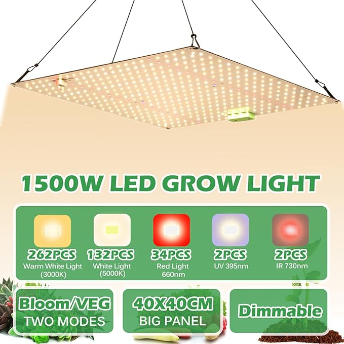 1200W/1500W LED Grow Light Full Spectrum Phytolamp Dimmable Plant Grow Light with Veg/Bloom Mode for Indoor Plants Seeding Veg &amp Bloom432Leds