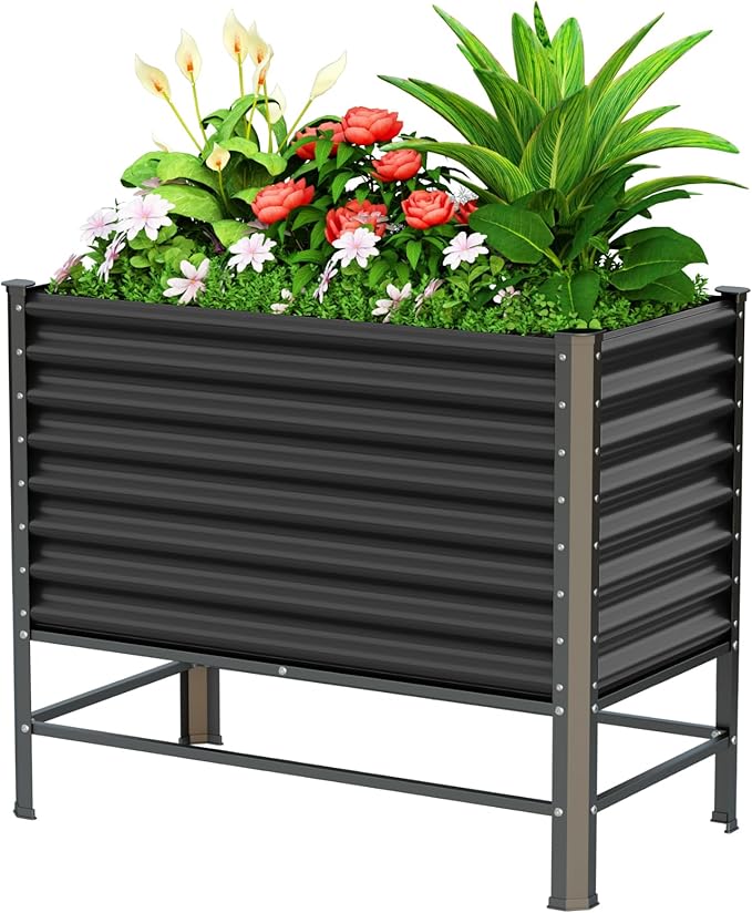 Doniks Raised Garden Bed with Legs 48×24×37in Large Outdoor Metal Galvanized Garden Planting Box900lb Capacity for Vegetables Lawn Green Flowers Fruits Terrace