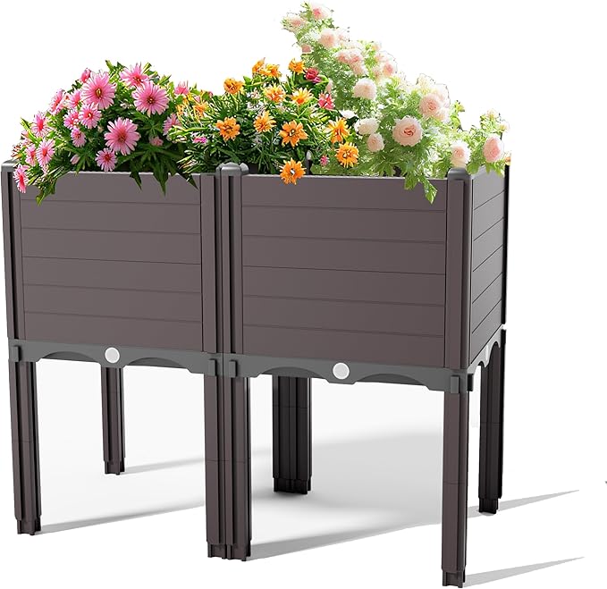 Raised Garden Bed with Legs Outdoor Planter Boxes &amp Rectangular Planter Elevated Above Ground Garden Bed Plastic Flower Pot for Patio Yard 23.62 × 11.81 × 22.44